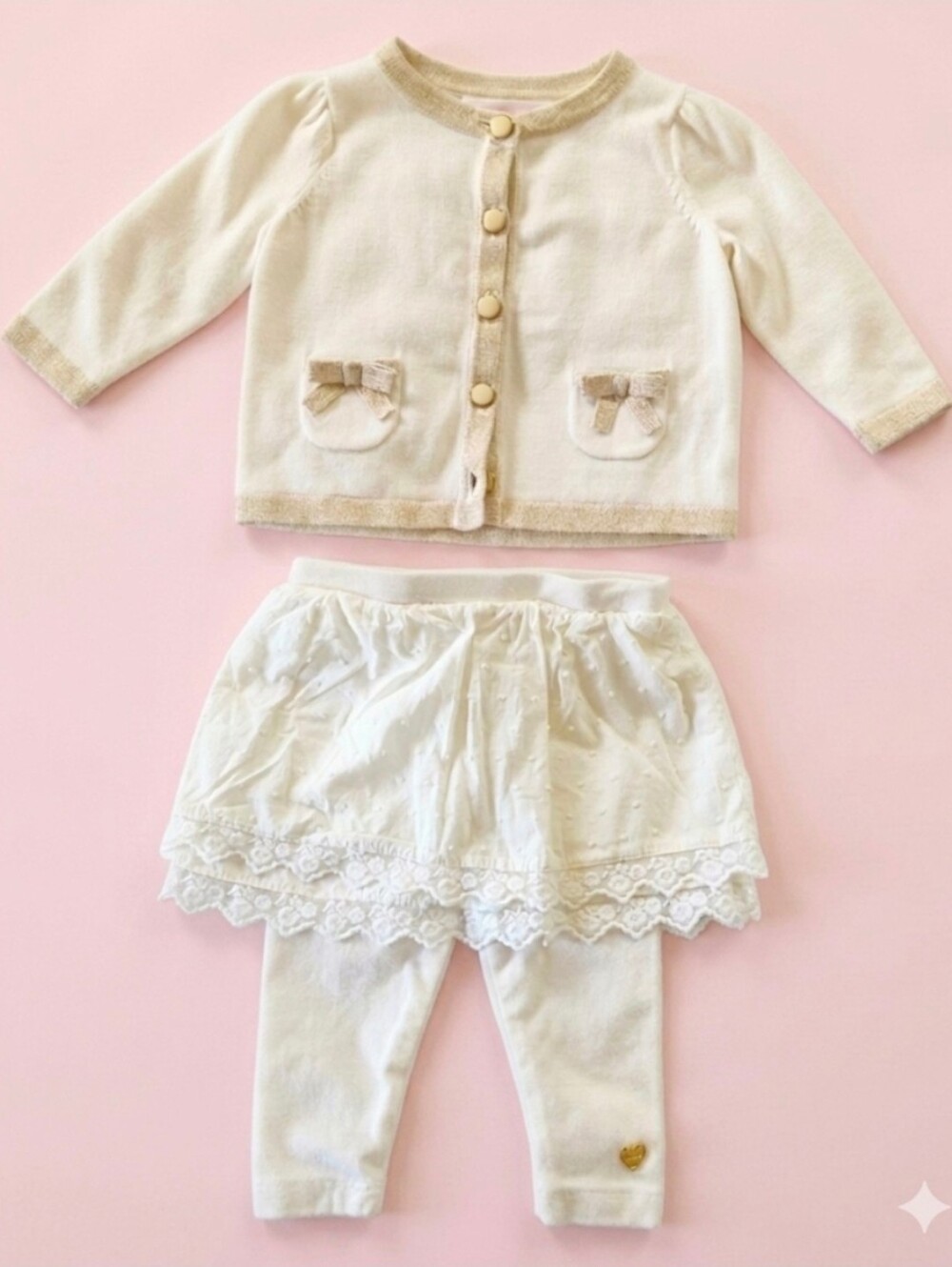 Juicy Couture Baby Girls Cream/Gold Cardigan Skirted Legging Set, Cotton